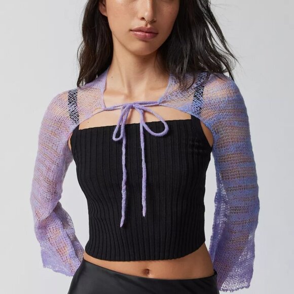 NWT Urban Outfitters Camille Purple Knit Shrug Crop Cardigan - Picture 1 of 5